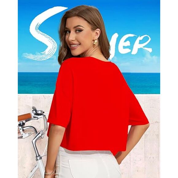 Loose Fit Half Drop Shoulder Short Sleeve Top, MEDIUM, 2I-167T001 - Picture 2 of 3